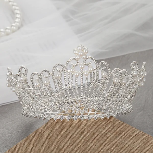 Vintage / Originale Doré Tiare Accessoire Cheveux Mariage 2020 Alliage Faux Diamant Perle Mariage Accessorize