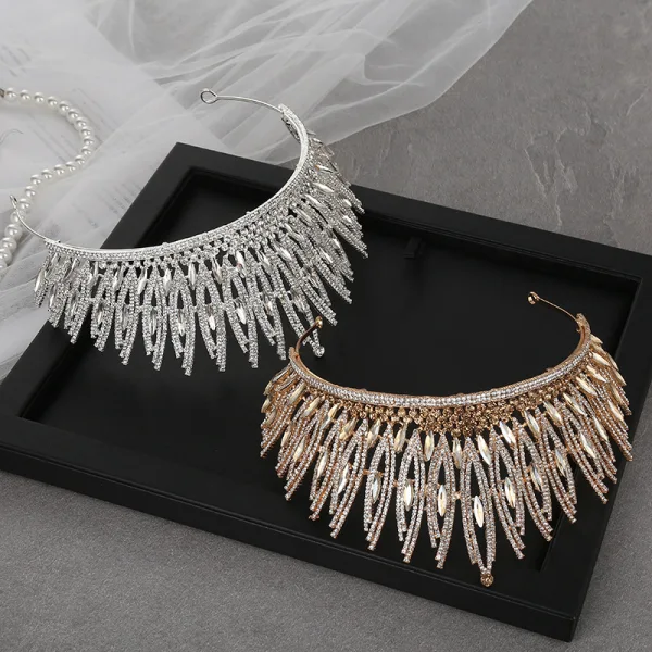 Elegant Sølv Tiara Har Tilbehor 2020 Legering Rhinestone Bryllup Tilbehør