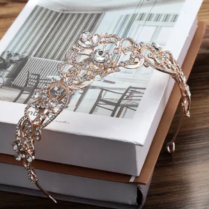 Schöne Rose Gold Diadem Haarschmuck Braut 2020 Legierung Strass Hochzeit Brautaccessoires