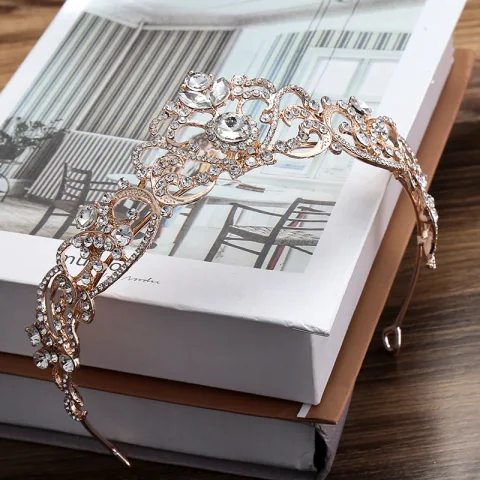 Schöne Rose Gold Diadem Haarschmuck Braut  2020 Legierung Strass Hochzeit Brautaccessoires