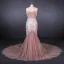High-end Perle Rosa Selskapskjoler 2020 Trompet / Havfrue Kjæreste Uten Ermer Appliques Blomst Beading Perle Chapel Train Buste Ryggløse Formelle Kjoler