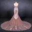 High-end Perle Rosa Selskapskjoler 2020 Trompet / Havfrue Kjæreste Uten Ermer Appliques Blomst Beading Perle Chapel Train Buste Ryggløse Formelle Kjoler