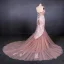 High-end Perle Rosa Selskapskjoler 2020 Trompet / Havfrue Kjæreste Uten Ermer Appliques Blomst Beading Perle Chapel Train Buste Ryggløse Formelle Kjoler