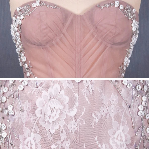 High-end Perle Rosa Selskapskjoler 2020 Trompet / Havfrue Kjæreste Uten Ermer Appliques Blomst Beading Perle Chapel Train Buste Ryggløse Formelle Kjoler