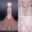 High-end Perle Rosa Selskapskjoler 2020 Trompet / Havfrue Kjæreste Uten Ermer Appliques Blomst Beading Perle Chapel Train Buste Ryggløse Formelle Kjoler