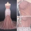 High-end Perle Rosa Selskapskjoler 2020 Trompet / Havfrue Kjæreste Uten Ermer Appliques Blomst Beading Perle Chapel Train Buste Ryggløse Formelle Kjoler