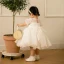 Chic / Beautiful White Organza Flower Girl Dresses 2020 Ball Gown Scoop Neck Puffy Short Sleeve Bow Short Ruffle Wedding Party Dresses