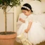 Chic / Beautiful White Organza Flower Girl Dresses 2020 Ball Gown Scoop Neck Puffy Short Sleeve Bow Short Ruffle Wedding Party Dresses