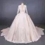 Illusion Champagne See-through Bridal Wedding Dresses 2020 Ball Gown Deep V-Neck Long Sleeve Backless Appliques Lace Beading Cathedral Train Ruffle