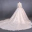 Illusion Champagne See-through Bridal Wedding Dresses 2020 Ball Gown Deep V-Neck Long Sleeve Backless Appliques Lace Beading Cathedral Train Ruffle