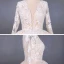 Illusion Champagne See-through Bridal Wedding Dresses 2020 Ball Gown Deep V-Neck Long Sleeve Backless Appliques Lace Beading Cathedral Train Ruffle