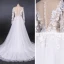 Charmant Weiß Durchsichtige Hochzeits Brautkleider / Hochzeitskleider 2020 A Linie Lange Ärmel Tiefer V-Ausschnitt Rückenfreies Applikationen Spitze Perlenstickerei Gespaltete Front Hof-Schleppe