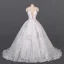 Luxe Blanche La Mariée Robe De Mariée 2020 Robe Boule Col v profond Sans Manches Dos Nu Appliques En Dentelle Perlage Chapel Train Volants