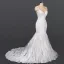 Luxury / Gorgeous White Bridal Wedding Dresses 2020 Trumpet / Mermaid V-Neck Sleeveless Backless Appliques Lace Beading Court Train Ruffle