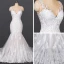 Luxury / Gorgeous White Bridal Wedding Dresses 2020 Trumpet / Mermaid V-Neck Sleeveless Backless Appliques Lace Beading Court Train Ruffle