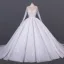 Luxus / Herrlich Weiß Hochzeits Durchsichtige Brautkleider / Hochzeitskleider 2020 Ballkleid Stehkragen Lange Ärmel Handgefertigt Perlenstickerei Pailletten Kathedrale Schleppe Rüschen