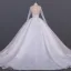 Luxus / Herrlich Weiß Hochzeits Durchsichtige Brautkleider / Hochzeitskleider 2020 Ballkleid Stehkragen Lange Ärmel Handgefertigt Perlenstickerei Pailletten Kathedrale Schleppe Rüschen
