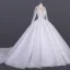 Luxus / Herrlich Weiß Hochzeits Durchsichtige Brautkleider / Hochzeitskleider 2020 Ballkleid Stehkragen Lange Ärmel Handgefertigt Perlenstickerei Pailletten Kathedrale Schleppe Rüschen