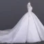 Luxus / Herrlich Weiß Hochzeits Durchsichtige Brautkleider / Hochzeitskleider 2020 Ballkleid Stehkragen Lange Ärmel Handgefertigt Perlenstickerei Pailletten Kathedrale Schleppe Rüschen