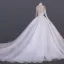 Luxus / Herrlich Weiß Hochzeits Durchsichtige Brautkleider / Hochzeitskleider 2020 Ballkleid Stehkragen Lange Ärmel Handgefertigt Perlenstickerei Pailletten Kathedrale Schleppe Rüschen