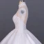 Luxus / Herrlich Weiß Hochzeits Durchsichtige Brautkleider / Hochzeitskleider 2020 Ballkleid Stehkragen Lange Ärmel Handgefertigt Perlenstickerei Pailletten Kathedrale Schleppe Rüschen