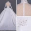 Luxus / Herrlich Weiß Hochzeits Durchsichtige Brautkleider / Hochzeitskleider 2020 Ballkleid Stehkragen Lange Ärmel Handgefertigt Perlenstickerei Pailletten Kathedrale Schleppe Rüschen