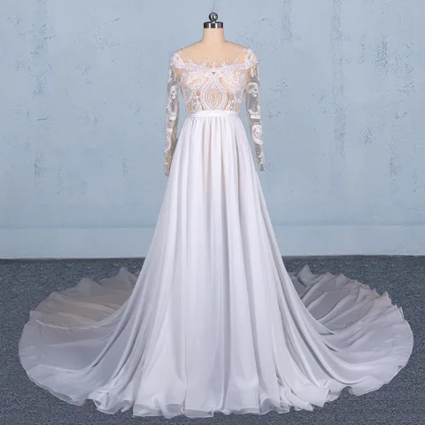 knee length dresses for ladies Regency Inspired Empire Waist Lace Trimmed Wedding Dress & Long Veil Circa 1960s main image 1