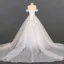Luxury / Gorgeous Ivory Bridal Wedding Dresses 2020 Ball Gown Off-The-Shoulder Short Sleeve Backless Glitter Tulle Appliques Lace Beading Cathedral Train Ruffle