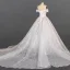 Luxury / Gorgeous Ivory Bridal Wedding Dresses 2020 Ball Gown Off-The-Shoulder Short Sleeve Backless Glitter Tulle Appliques Lace Beading Cathedral Train Ruffle