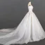 Luxury / Gorgeous Ivory Bridal Wedding Dresses 2020 Ball Gown Off-The-Shoulder Short Sleeve Backless Glitter Tulle Appliques Lace Beading Cathedral Train Ruffle