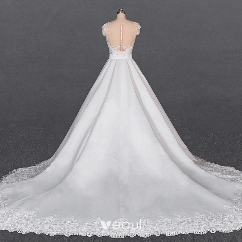 White Mermaid Satin Appliques See Through Wedding Dress White Mermaid Satin Appliques See Through Wedding Dress