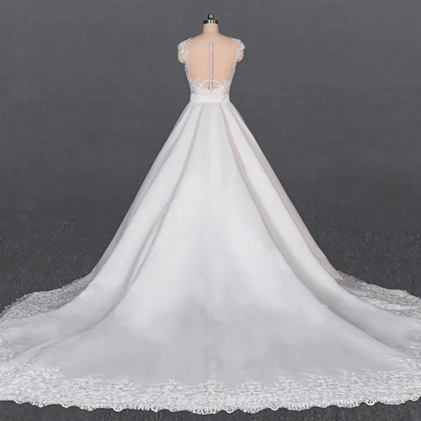 White Mermaid Satin Appliques See Through Wedding Dress White Mermaid Satin Appliques See Through Wedding Dress
