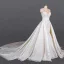 Luxe Blanche Satin La Mariée Robe De Mariée 2020 Trompette / Sirène Transparentes Encolure Dégagée Sans Manches Ceinture Appliques En Dentelle Perlage Détachable Cathedral Train Volants