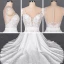 Luxe Blanche Satin La Mariée Robe De Mariée 2020 Trompette / Sirène Transparentes Encolure Dégagée Sans Manches Ceinture Appliques En Dentelle Perlage Détachable Cathedral Train Volants