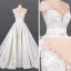 Luxe Blanche Satin La Mariée Robe De Mariée 2020 Trompette / Sirène Transparentes Encolure Dégagée Sans Manches Ceinture Appliques En Dentelle Perlage Détachable Cathedral Train Volants