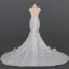 High-end Champagne Lace Bridal Wedding Dresses 2020 Trumpet / Mermaid Deep V-Neck Sleeveless Backless Chapel Train Ruffle