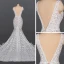 High-end Champagne Lace Bridal Wedding Dresses 2020 Trumpet / Mermaid Deep V-Neck Sleeveless Backless Chapel Train Ruffle