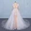 Charmant Blanche La Mariée Robe De Mariée 2020 Trompette / Sirène Transparentes Col v profond Manches Longues Dos Nu Appliques En Dentelle Perlage Détachable Cathedral Train Volants