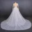 Charmant Blanche La Mariée Robe De Mariée 2020 Trompette / Sirène Transparentes Col v profond Manches Longues Dos Nu Appliques En Dentelle Perlage Détachable Cathedral Train Volants