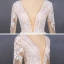 Charmant Blanche La Mariée Robe De Mariée 2020 Trompette / Sirène Transparentes Col v profond Manches Longues Dos Nu Appliques En Dentelle Perlage Détachable Cathedral Train Volants