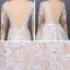 Charmant Blanche La Mariée Robe De Mariée 2020 Trompette / Sirène Transparentes Col v profond Manches Longues Dos Nu Appliques En Dentelle Perlage Détachable Cathedral Train Volants