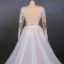 Charmant Blanche La Mariée Robe De Mariée 2020 Trompette / Sirène Transparentes Col v profond Manches Longues Dos Nu Appliques En Dentelle Perlage Détachable Cathedral Train Volants