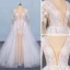 Charmant Blanche La Mariée Robe De Mariée 2020 Trompette / Sirène Transparentes Col v profond Manches Longues Dos Nu Appliques En Dentelle Perlage Détachable Cathedral Train Volants