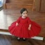 Chic / Beautiful Red Lace Birthday Flower Girl Dresses 2020 Ball Gown Scoop Neck 1/2 Sleeves Bow Rhinestone Short Ruffle Wedding Party Dresses