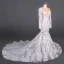 Illusion Champagne Summer Bridal Wedding Dresses 2020 Trumpet / Mermaid See-through Scoop Neck Long Sleeve Appliques Lace Beading Chapel Train Ruffle