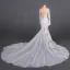 Illusion Champagne Summer Bridal Wedding Dresses 2020 Trumpet / Mermaid See-through Scoop Neck Long Sleeve Appliques Lace Beading Chapel Train Ruffle