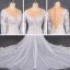 Illusion Champagne Summer Bridal Wedding Dresses 2020 Trumpet / Mermaid See-through Scoop Neck Long Sleeve Appliques Lace Beading Chapel Train Ruffle