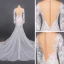 Illusion Champagne Summer Bridal Wedding Dresses 2020 Trumpet / Mermaid See-through Scoop Neck Long Sleeve Appliques Lace Beading Chapel Train Ruffle