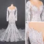 Illusion Champagne Summer Bridal Wedding Dresses 2020 Trumpet / Mermaid See-through Scoop Neck Long Sleeve Appliques Lace Beading Chapel Train Ruffle
