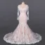 Luxury / Gorgeous Champagne See-through Bridal Wedding Dresses 2020 Trumpet / Mermaid Scoop Neck Long Sleeve Backless Appliques Lace Court Train Ruffle